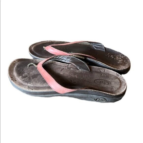 Chaco Lavacore Women’s Universal Flip Flops Leather in Coral Size 8 - Picture 1 of 8